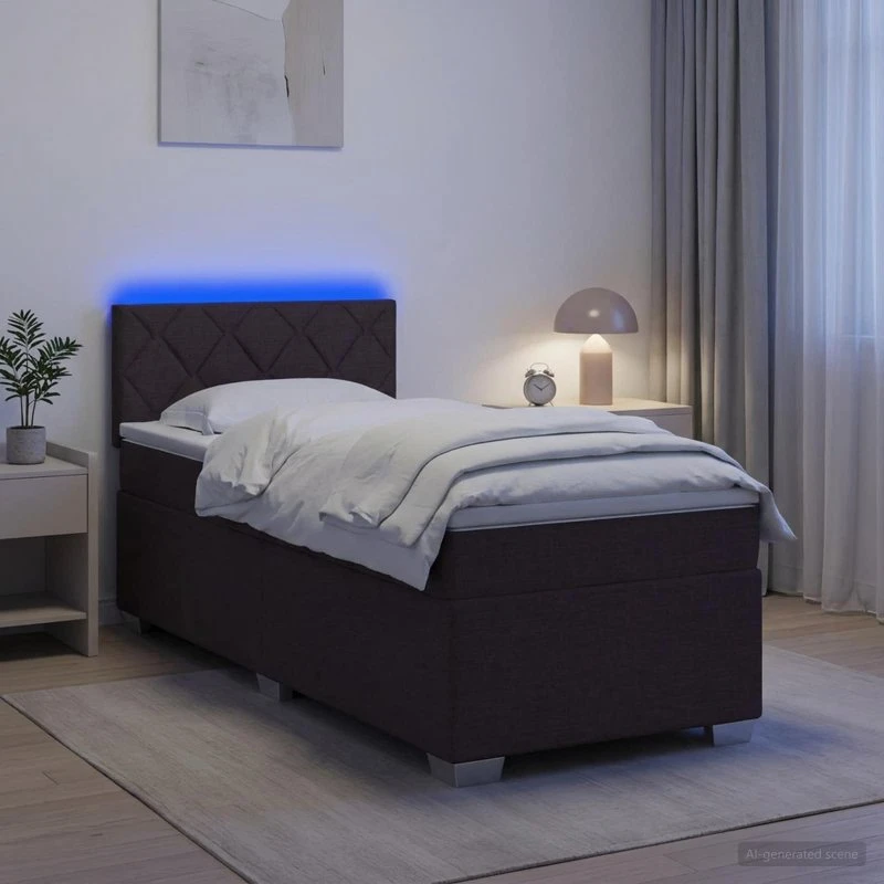 vidaXL Box Spring Seng med LED & madras, mørk brun, 80x200 cm