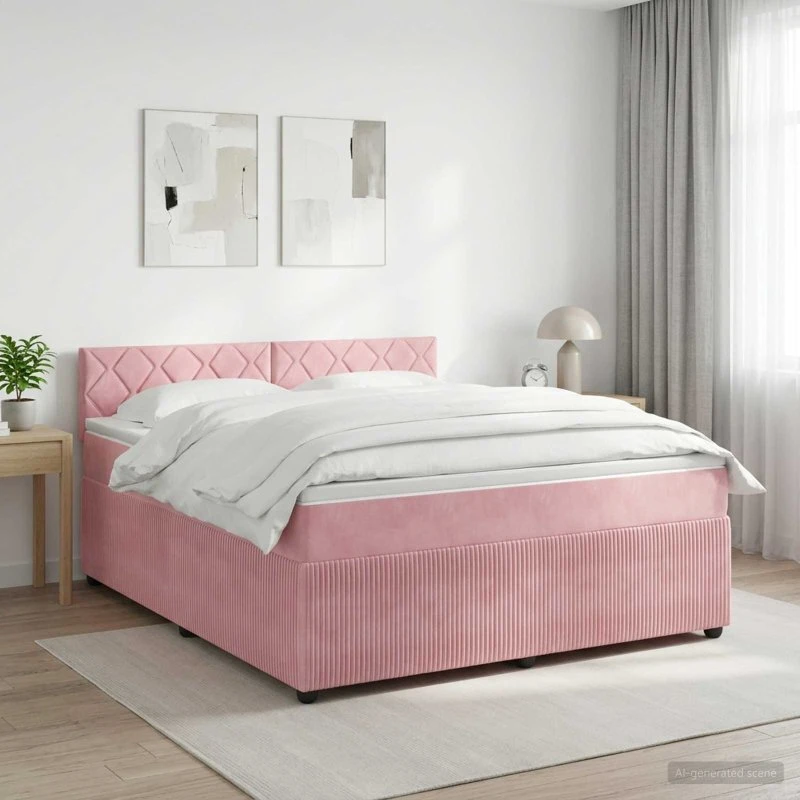 vidaXL Boxmadras med topmadras Lyserød Fløjl 140 x 200 cm