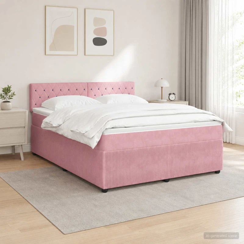 vidaXL Boxmadras med topmadras Lyserød Fløjl 140 x 190 cm