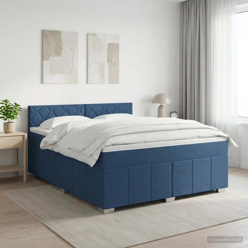 vidaXL Boxmadras med topmadras og hovedgærde, Blå, 140 x 200 cm