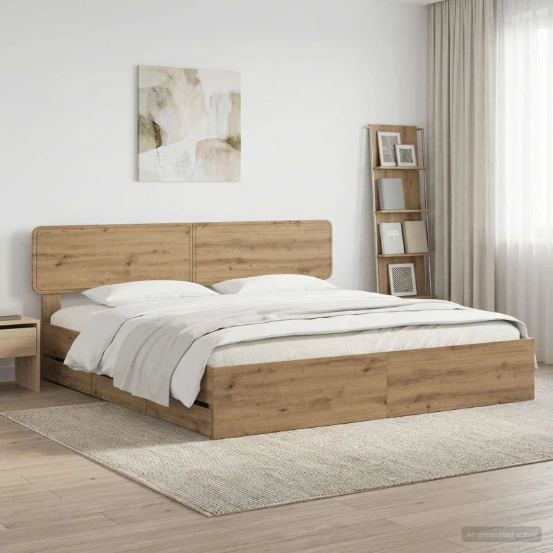 vidaXL Sengeramme med opbevaring og sengegavl, Artisan Eg, 180x200 cm