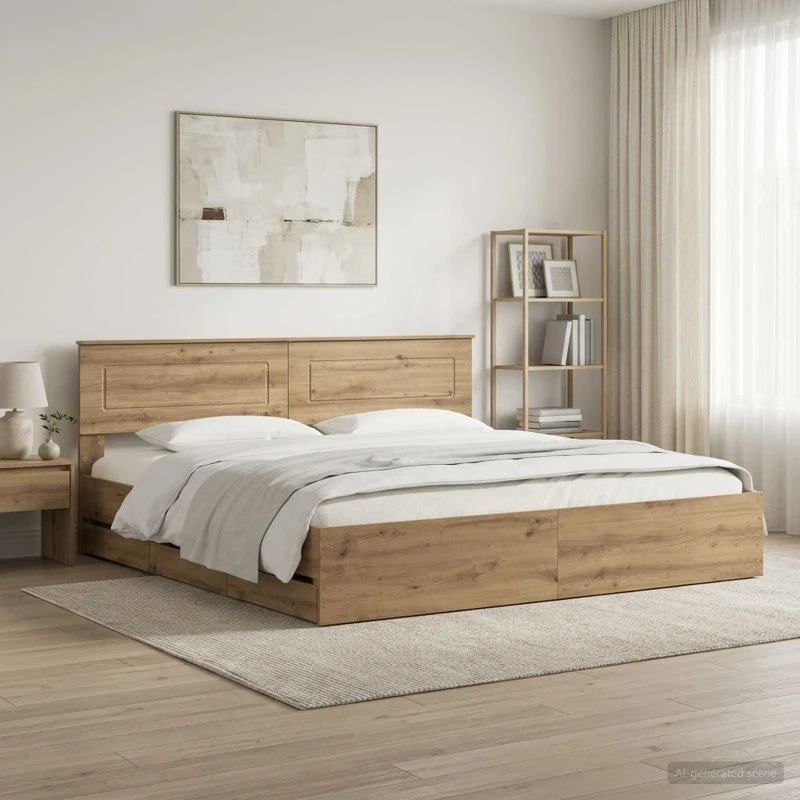 vidaXL Sengestel med opbevaring og hovedgærde, Artisan Oak, 180x200