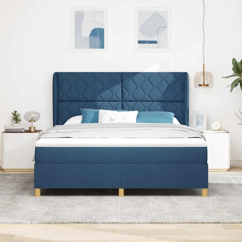 vidaXL Box spring seng med hovedgærde og madras, Blå, 200 x 180 cm