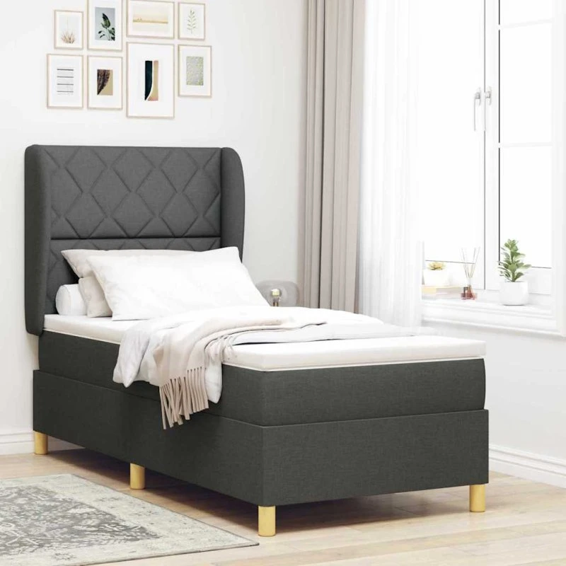 vidaXL Box spring seng med hovedgærde, mørkegrå, 190 x 90 cm