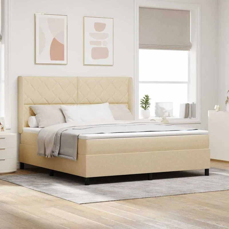 vidaXL Boxspring seng med hovedgærde, Creme, 180 x 200 cm