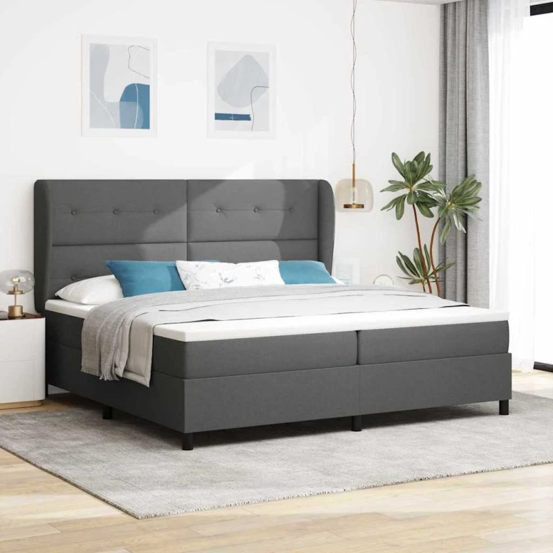 vidaXL Box spring seng med hovedgærde Mørkegrå 200 x 200 cm