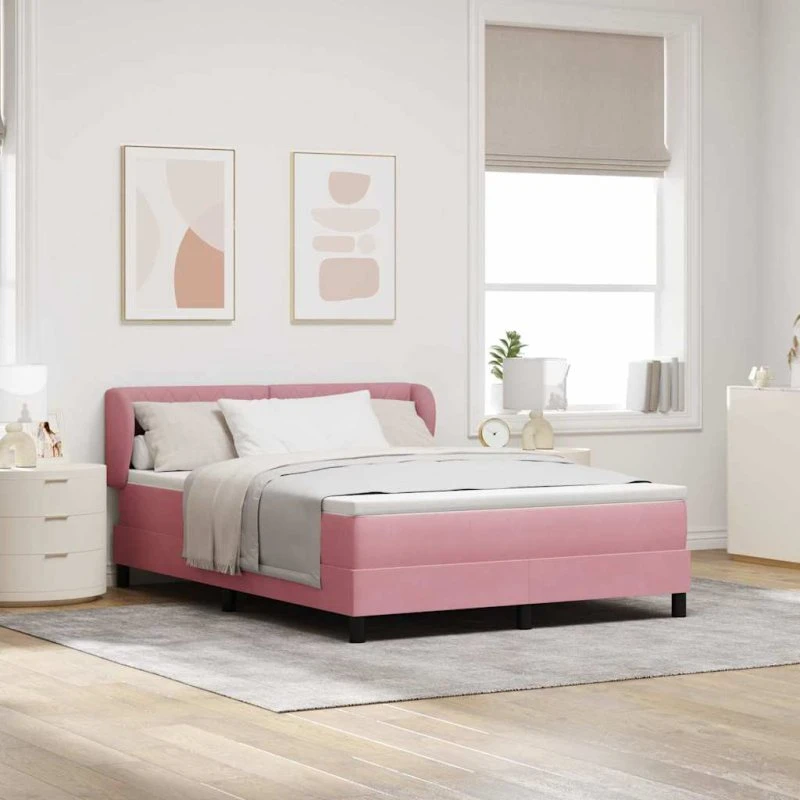 vidaXL Box spring seng med hovedgærde, lyserød fløjl, 160 x 200 cm