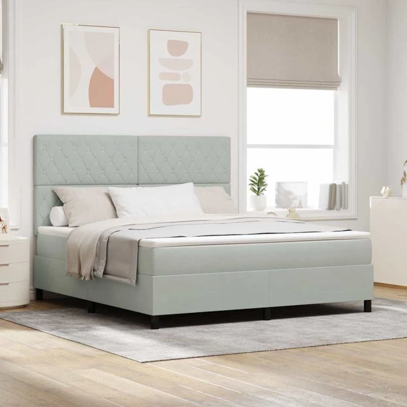 vidaXL Boxspring seng med madras 180 x 200 cm Lysegrå Fløjl