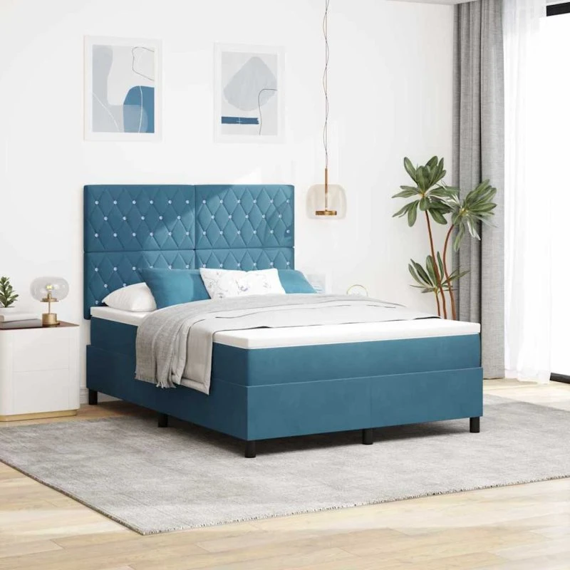 vidaXL Box spring seng med madras 160 x 200 cm Mørk blå Fløjl