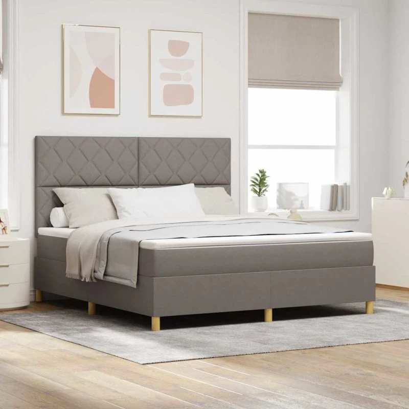 vidaXL Boxspring seng med hovedgærde, Gråbrun, 180 x 200 cm
