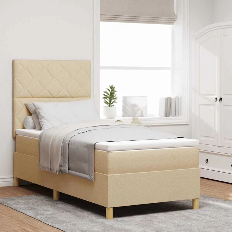 vidaXL Box spring seng med hovedgærde, Creme, 90 x 190 cm
