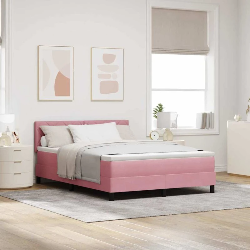 vidaXL Box spring seng med hovedgærde Lyserød 140 x 200 cm Fløjl