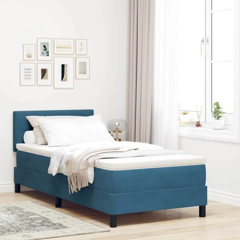 vidaXL Box spring seng med hovedgærde, mørk blå fløjl, 80x200 cm
