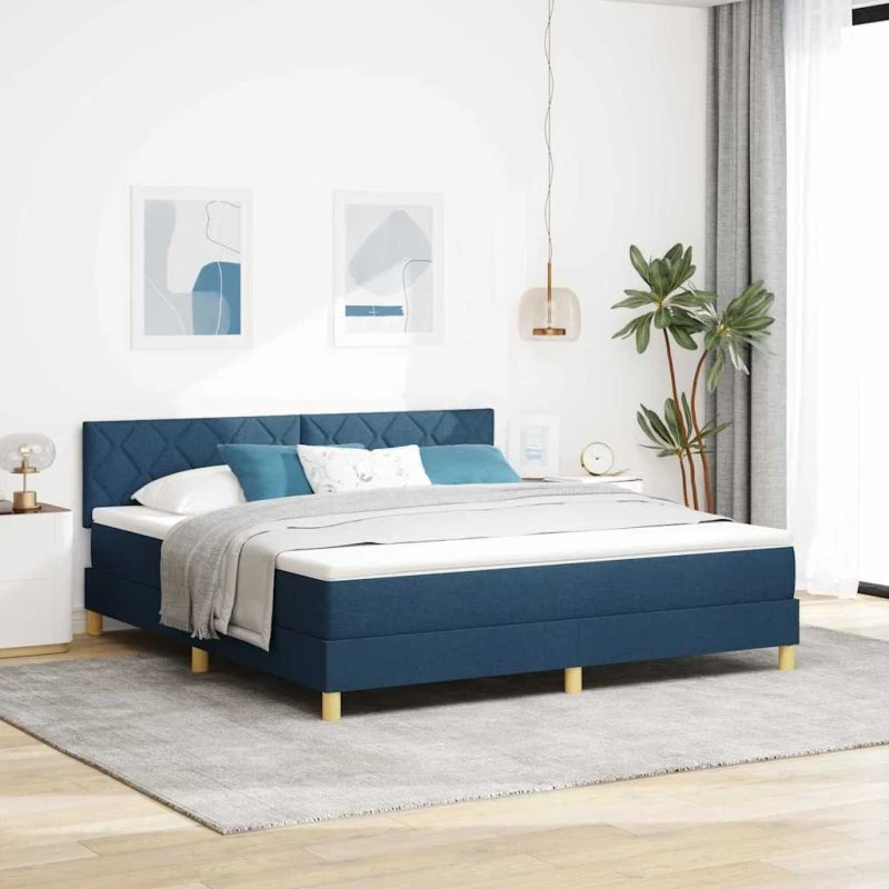 vidaXL Box spring seng 180 x 200 cm - Blå med hovedgærde