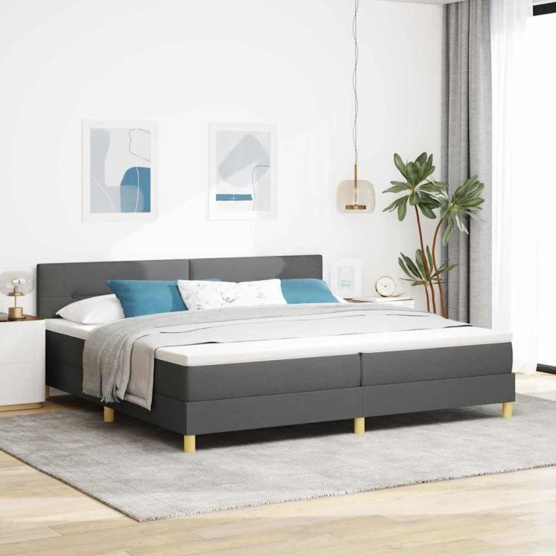 vidaXL Box spring seng med pude, mørkegrå, 200 x 200 cm