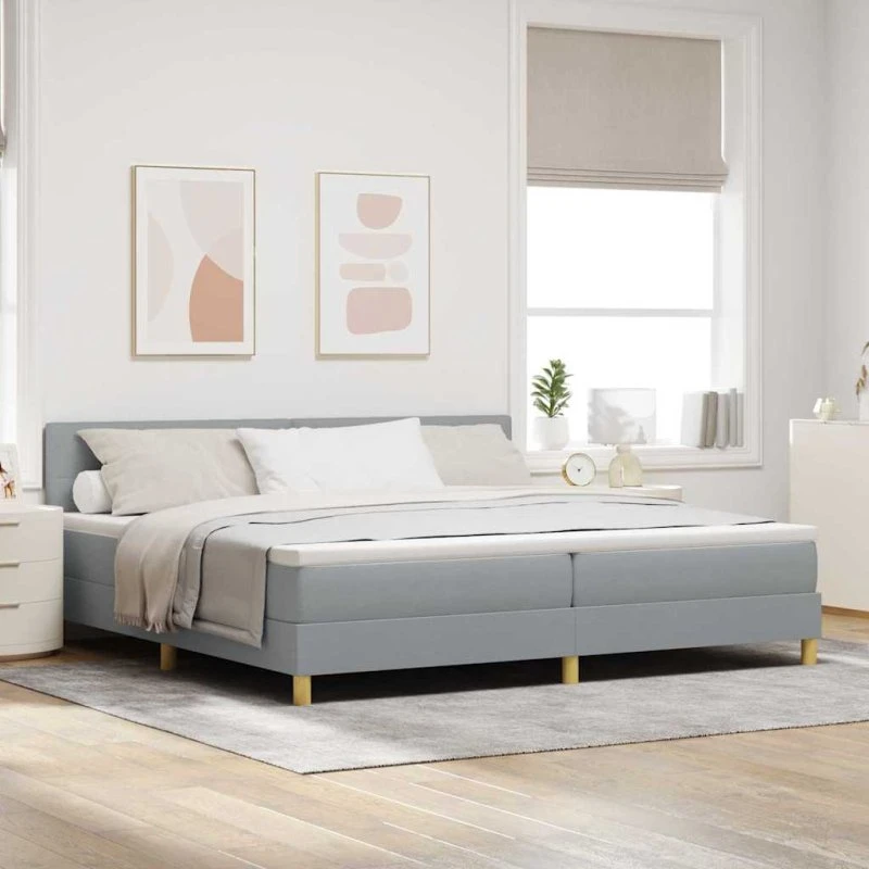 vidaXL Box spring seng med pude, Lysegrå, 200 x 200 cm