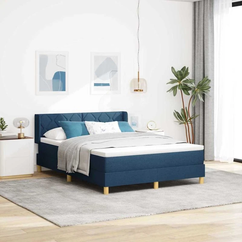 vidaXL Boxspring seng med hovedgærde og topmadras, Blå, 200x140 cm
