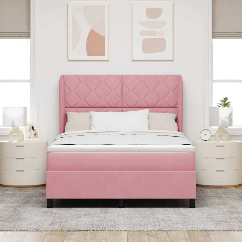 vidaXL Boxspring seng med hovedgærde, Lyserød Fløjl, 140 x 190 cm