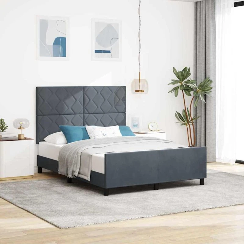 vidaXL Box spring seng med hovedgærde, mørkegrå fløjl, 160 x 200 cm