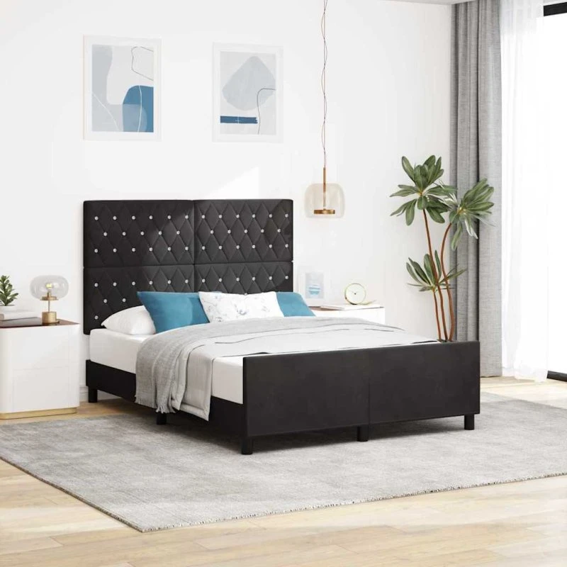 vidaXL Box spring seng med hovedgærde, sort fløjl, 160 x 200 cm