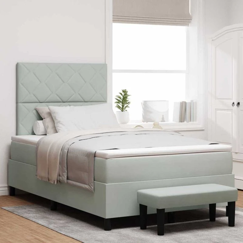 vidaXL Boxspring seng med pude Lysegrå Fløjl 200 x 120 cm