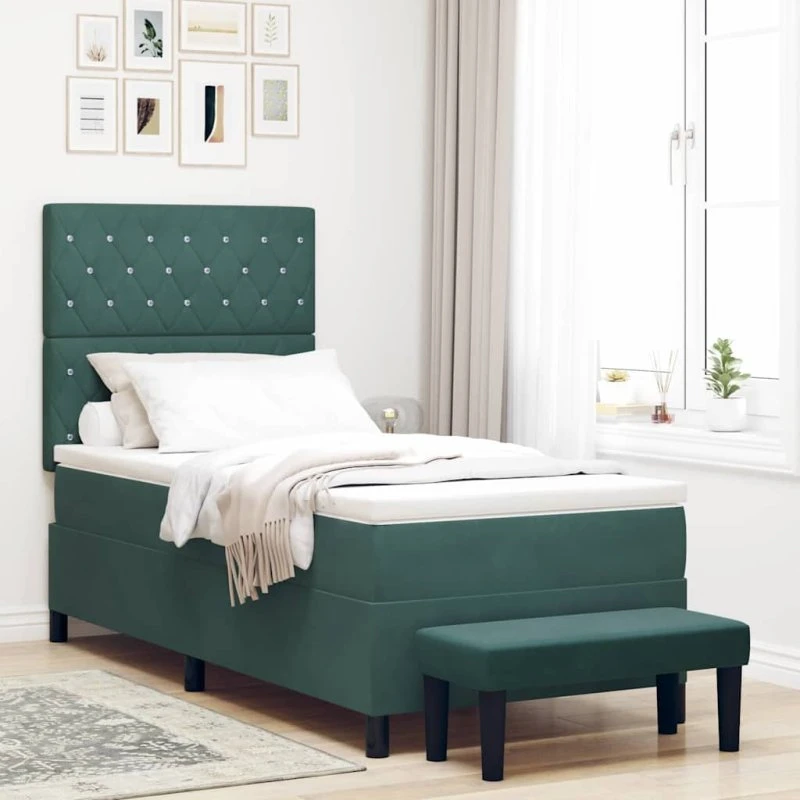 vidaXL Box spring seng med hovedgærde, Mørkegrøn Fløjl, 200 x 90 cm