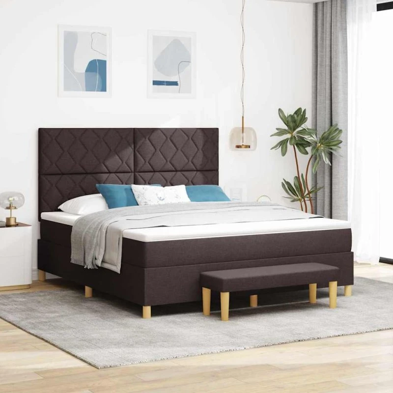 vidaXL Box spring seng 200 x 180 cm - Mørk Brun med hovedgærde