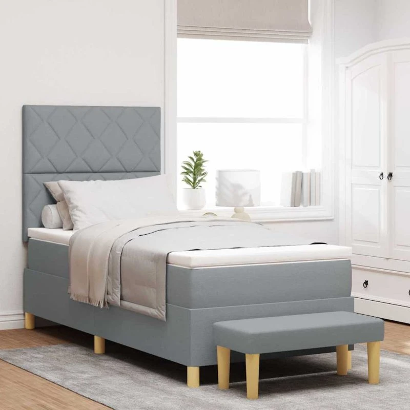 vidaXL Box spring seng med pude Lysegrå 190 x 90 cm