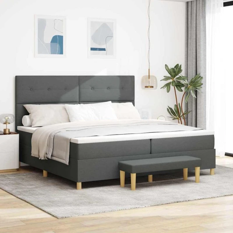 vidaXL Box spring seng med hovedgærde 200 x 200 cm Mørkegrå