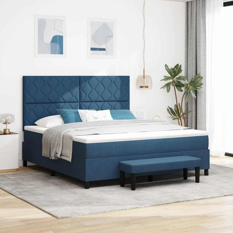 vidaXL Box spring seng med hovedgærde Blå 180 x 200 cm
