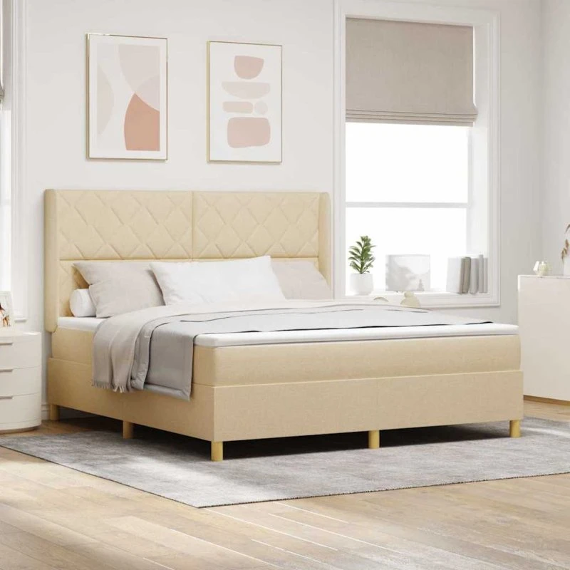 vidaXL Box spring seng med LED-lys, Creme 180 x 200 cm