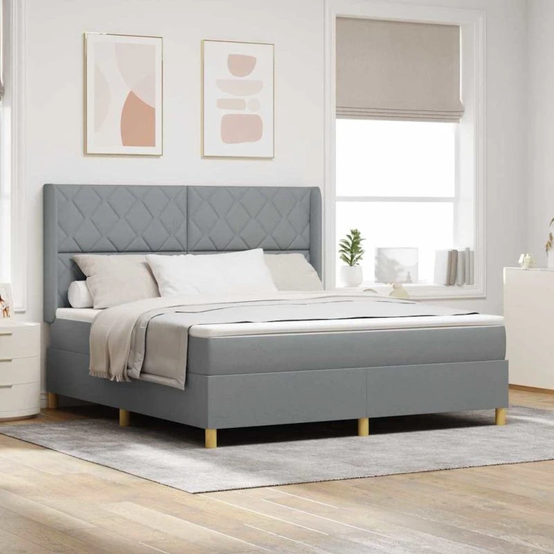 vidaXL Box spring seng med LED-lys, lysegrå, 180 x 200 cm