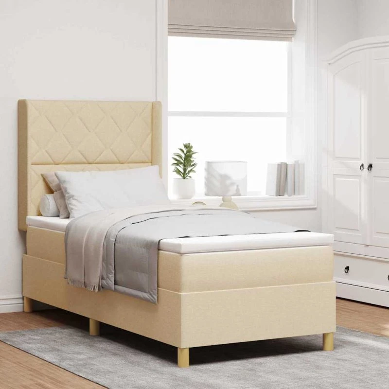 vidaXL Box spring seng med LED-lys, Creme, 90 x 190 cm