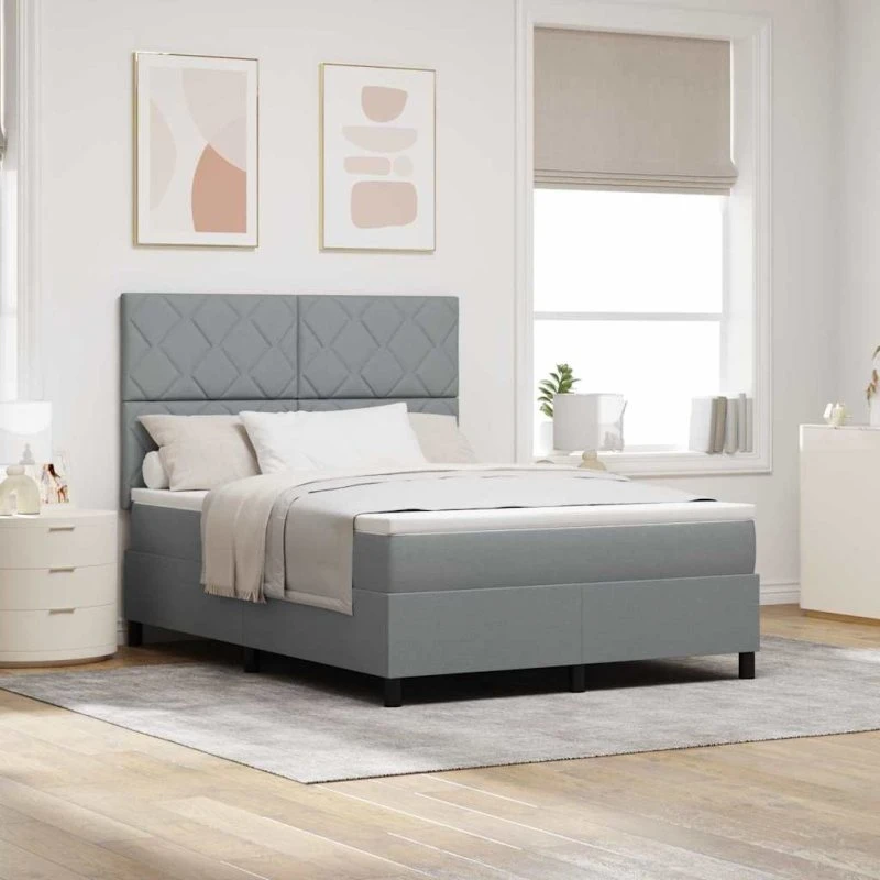 vidaXL Boxspring seng med LED-lys, lysegrå, 140 x 190 cm