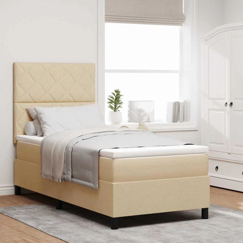vidaXL Boxspring seng med LED-lys, creme, 90 x 190 cm