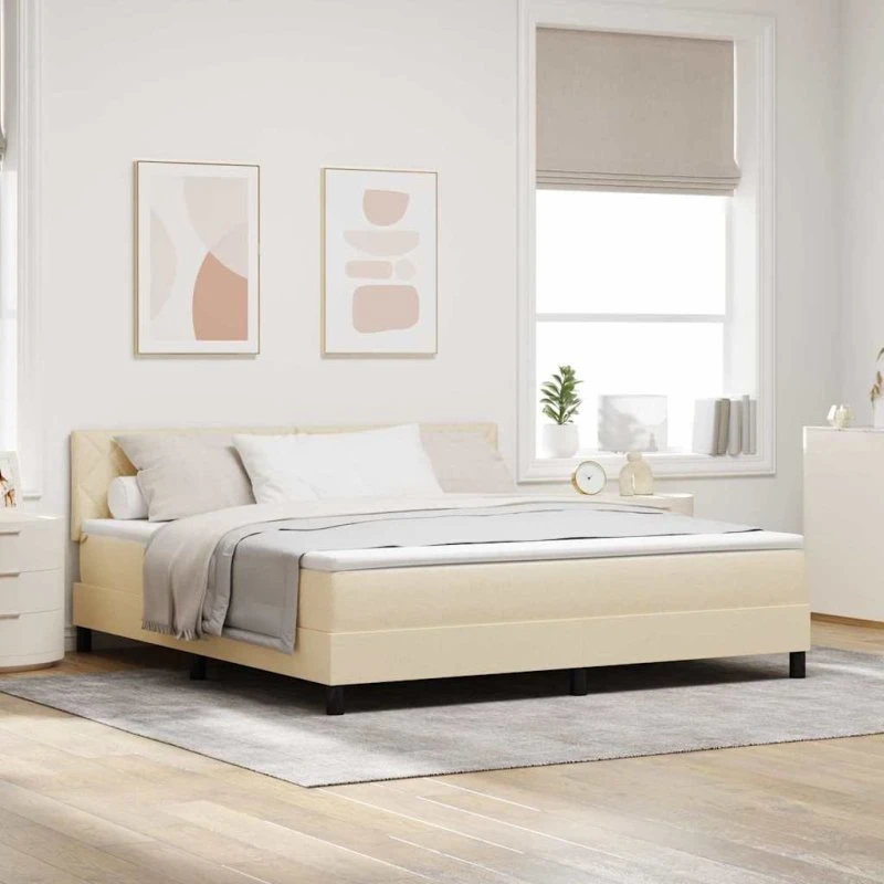 vidaXL Boxspring seng med LED-lys, Creme 180 x 200 cm