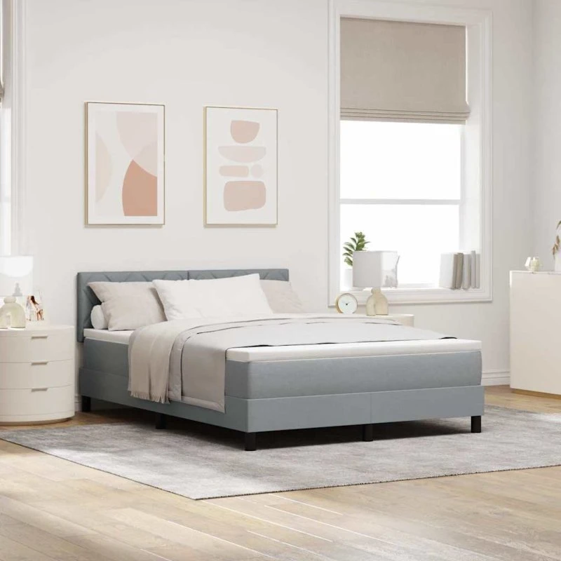 vidaXL Box spring seng med LED-lys, lysegrå, 140 x 190 cm
