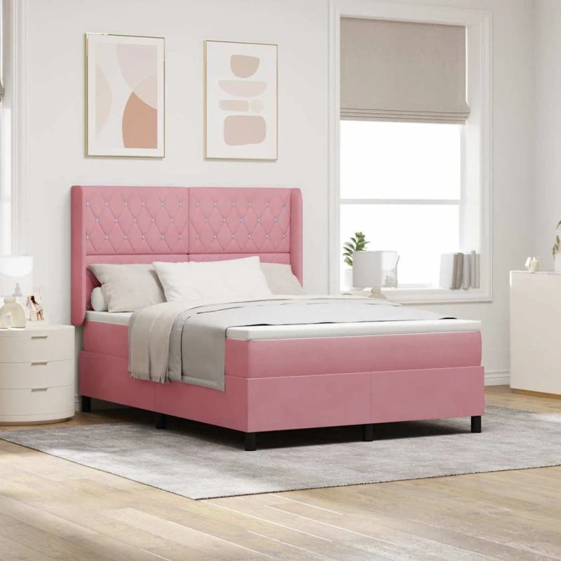 vidaXL Box spring seng med madras 160 x 200 cm Lyserød Fløjl