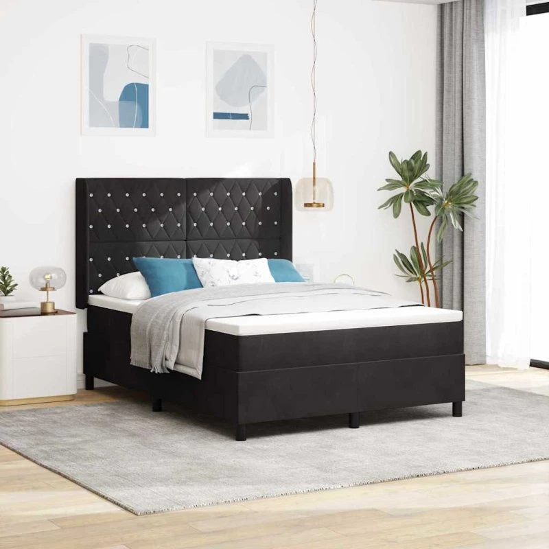 vidaXL Box spring seng med madras 160 x 200 cm Sort Fløjl