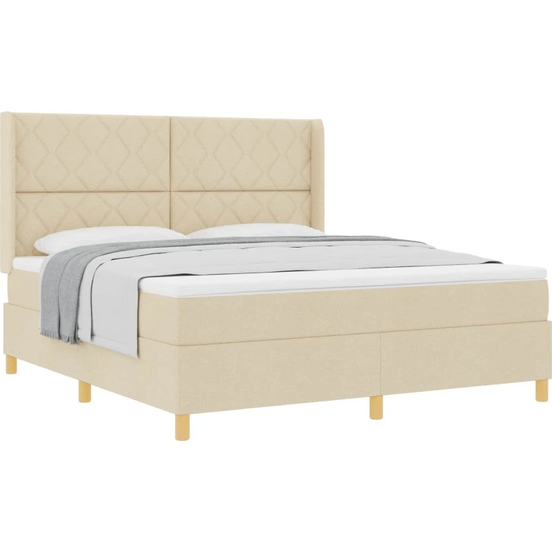 vidaXL Boxspring seng med hovedgærde, Creme, 180 x 200 cm