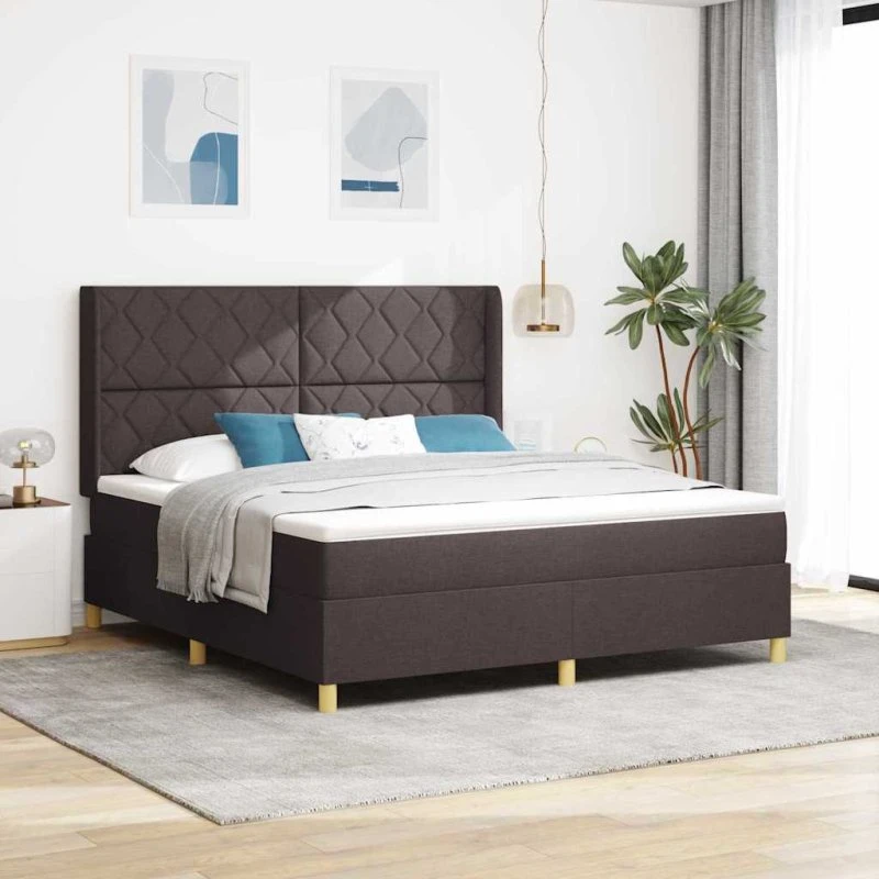 vidaXL Boxspring seng med hovedgærde, Mørk Brun, 180 x 200 cm