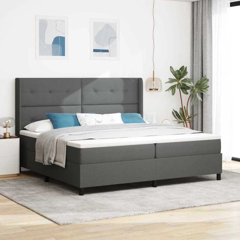 vidaXL Box spring seng med pude, mørkegrå, 200 x 200 cm