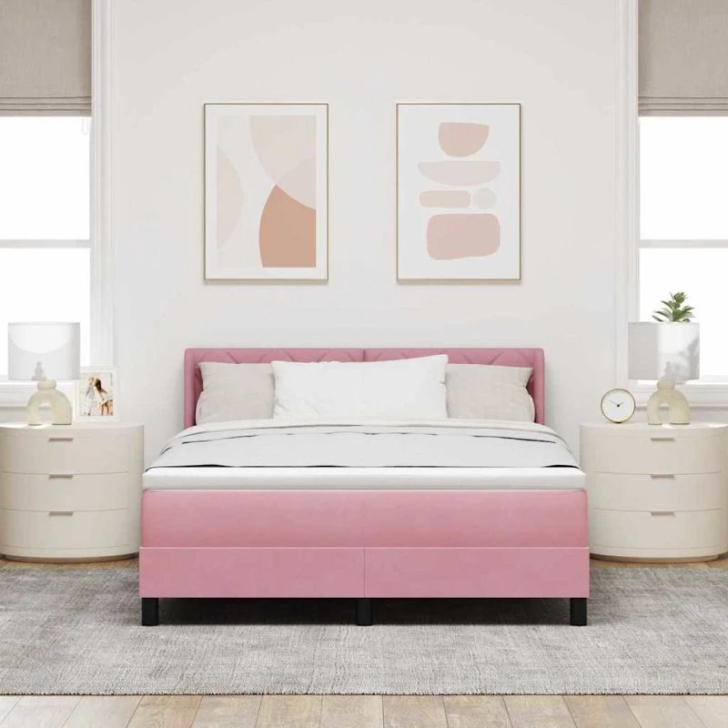 vidaXL Box spring seng med hovedgærde, lyserød fløjl, 190 x 140 cm