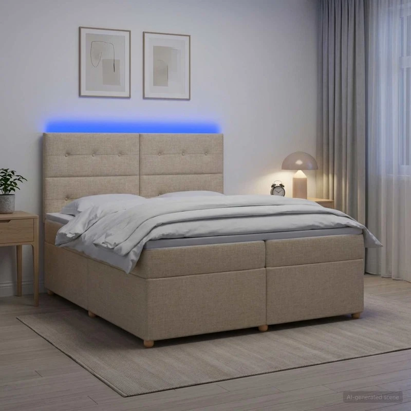 vidaXL Boxmadras med topmadras og LED, Cremefarvet 200x200 cm