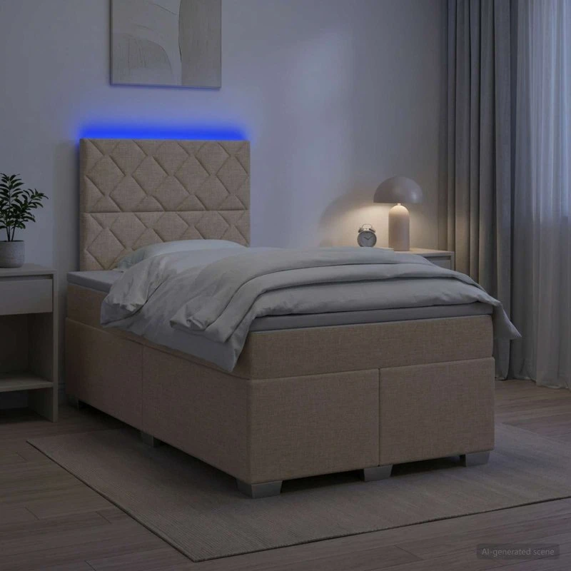 vidaXL Boxmadras med topmadras og LED - Cremefarvet 120 x 190 cm