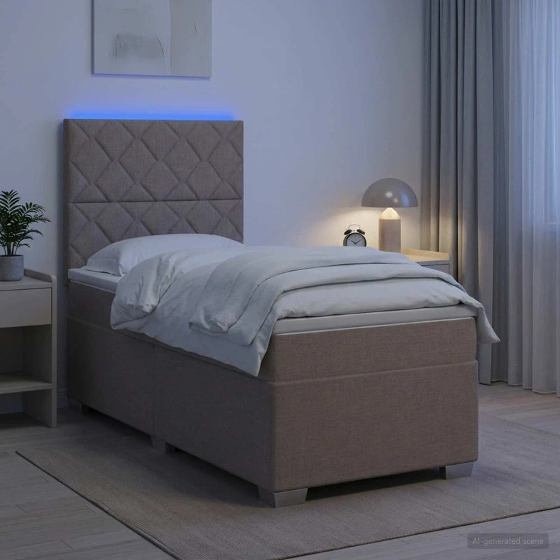 vidaXL Boxmadras med topmadras og LED - Gråbrun - 100 x 200 cm