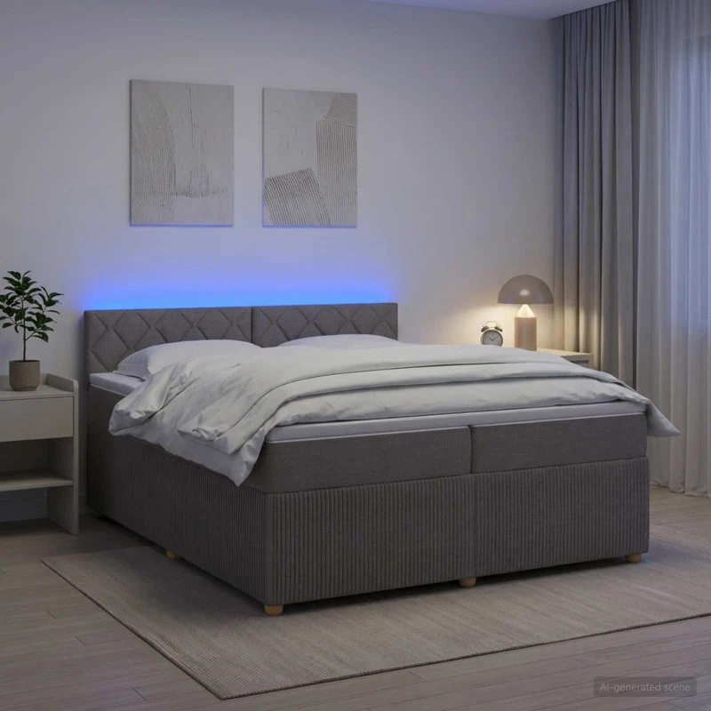 vidaXL Boxmadras med topmadras og LED Gråbrun 200 x 200 cm