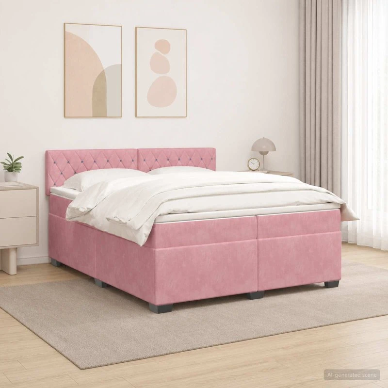 vidaXL Box Spring Seng med LED, Lyserød Velour, 200 x 200 cm