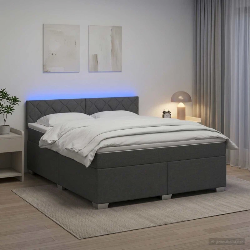 vidaXL Box Spring Seng med LED, Madras, Mørkegrå, 160x200 cm