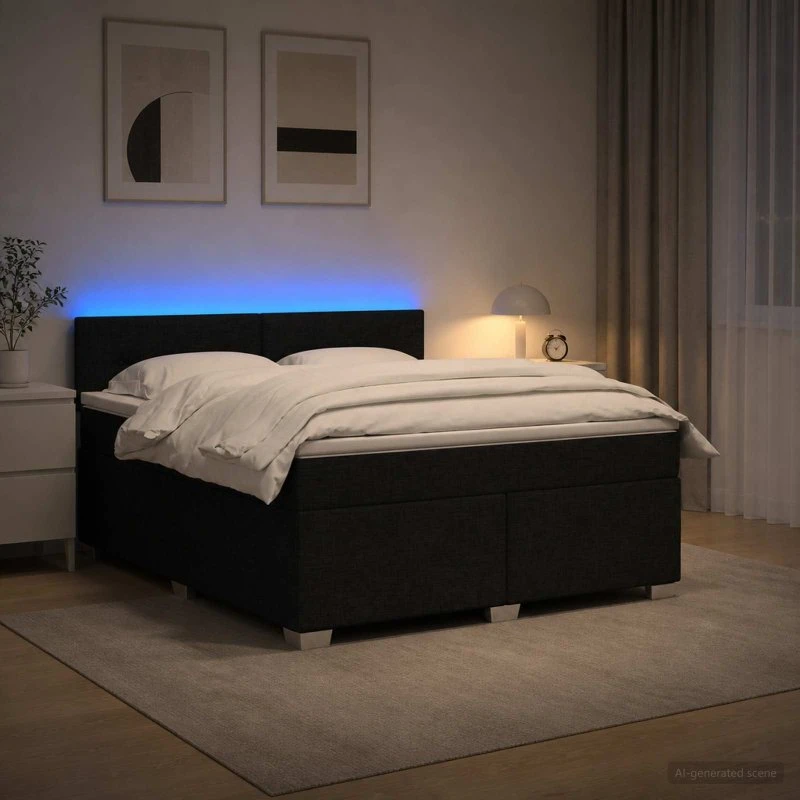 vidaXL Box Spring Seng med LED, Sort, 140 x 190 cm